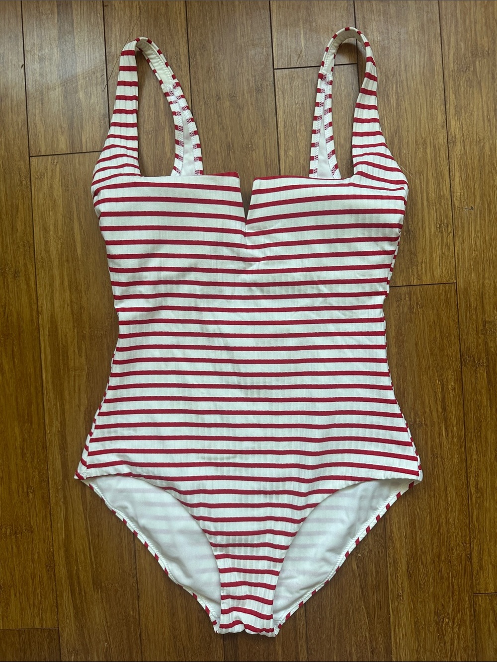 Enfasis Striped Red & White One-Piece Swimsuit. Size 8